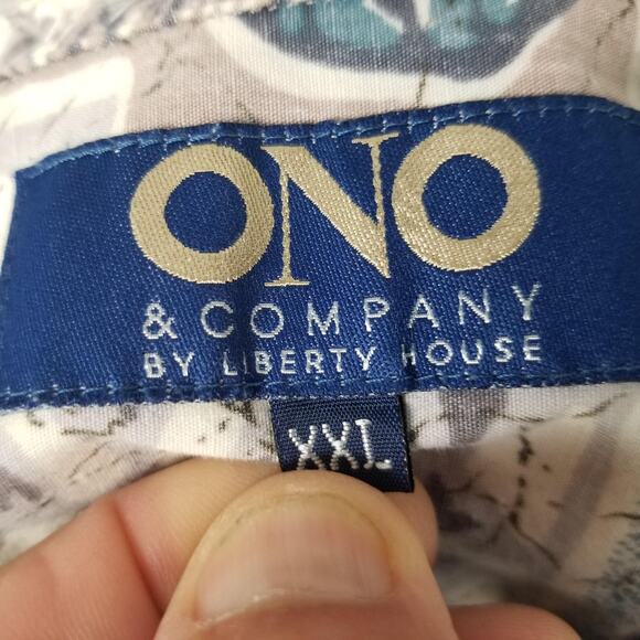 ONO & Company Shirt Mens 2XL Blue Gray Hawaiian Floral Pineapple Aloha Cotton - Picture 10 of 12